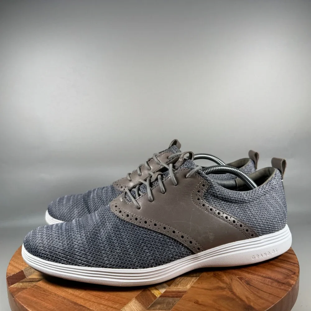 Cole Haan Grand OS Mens 11.5M Gray Knit Brown Leather Brogue Oxford Shoes C31346
